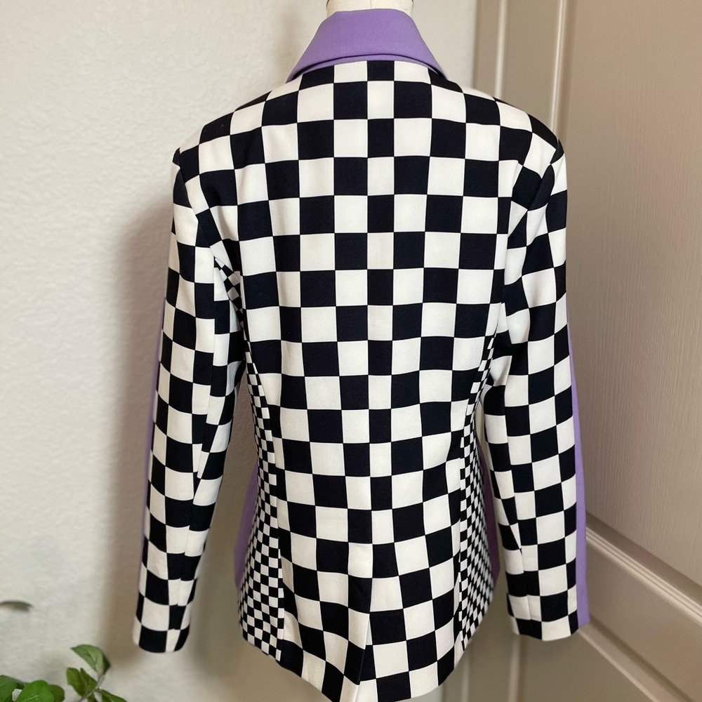 ASOS DESIGN x Christian Cowan Purple Blazer w/ Checkerboard Sleeves & Back - Picture 4 of 9